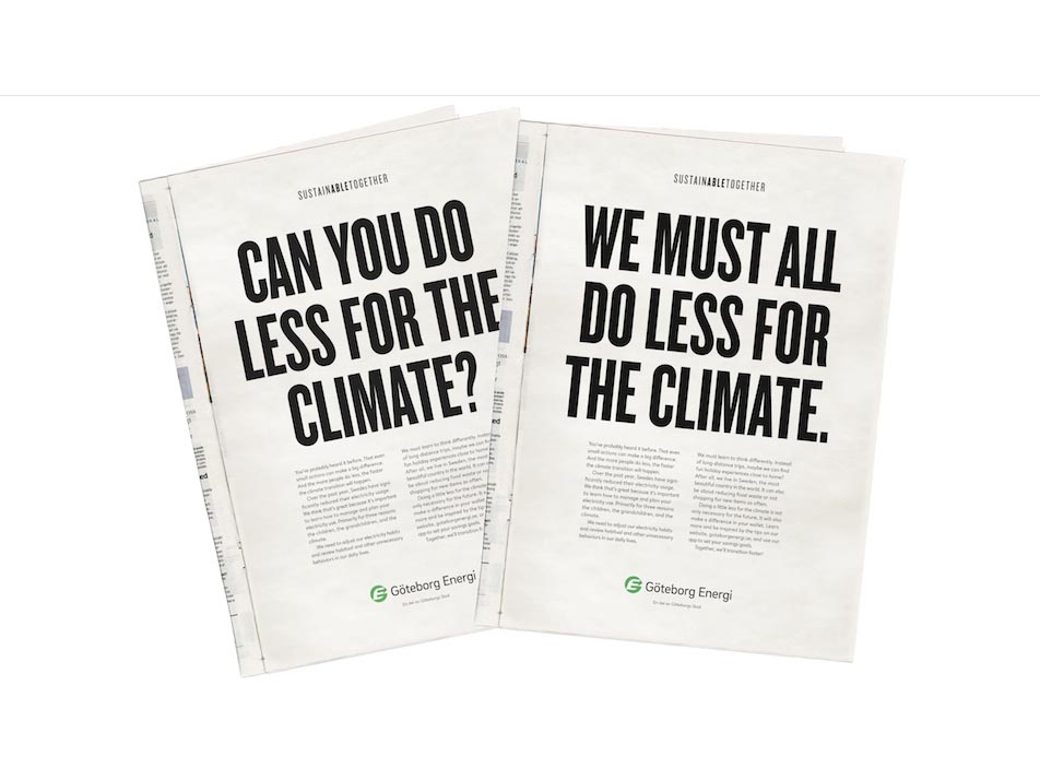 "Do less for the climate" print campaign by Welcom agency  "Do less for the climate" print campaign by Welcom agency