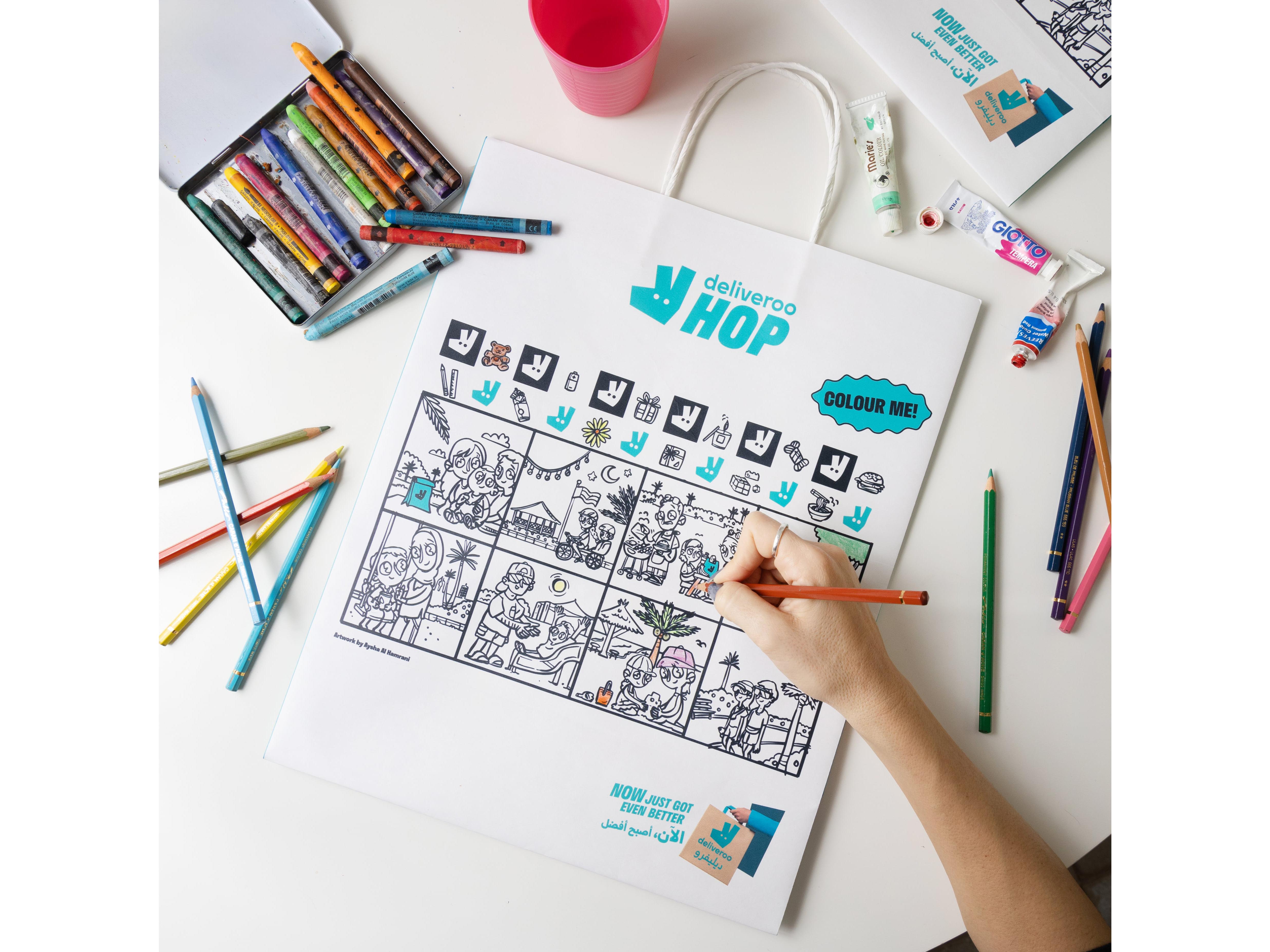 Deliveroo’s grocery bags transformed into colouring canvases for kids Image