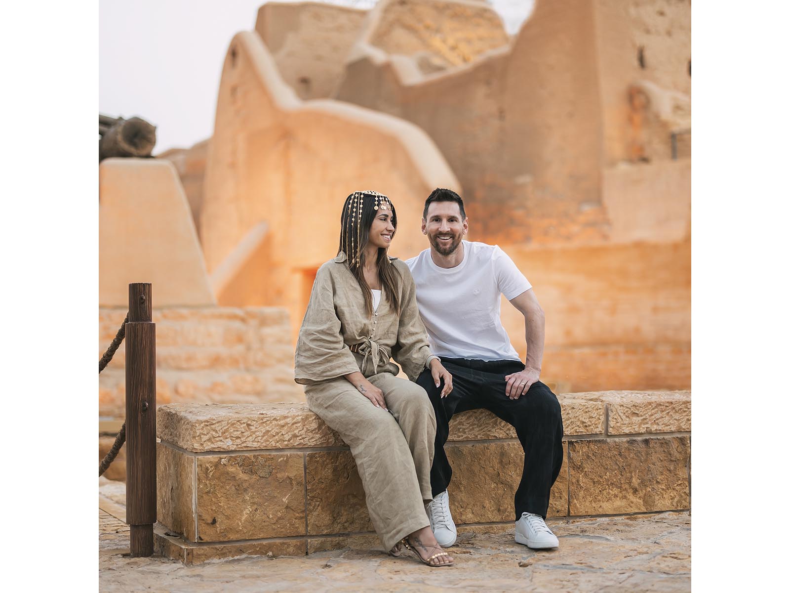 Lionel Messi and his wife, Antonella Roccuzzo, in Diriyah Lionel Messi and his wife, Antonella Roccuzzo, in Diriyah