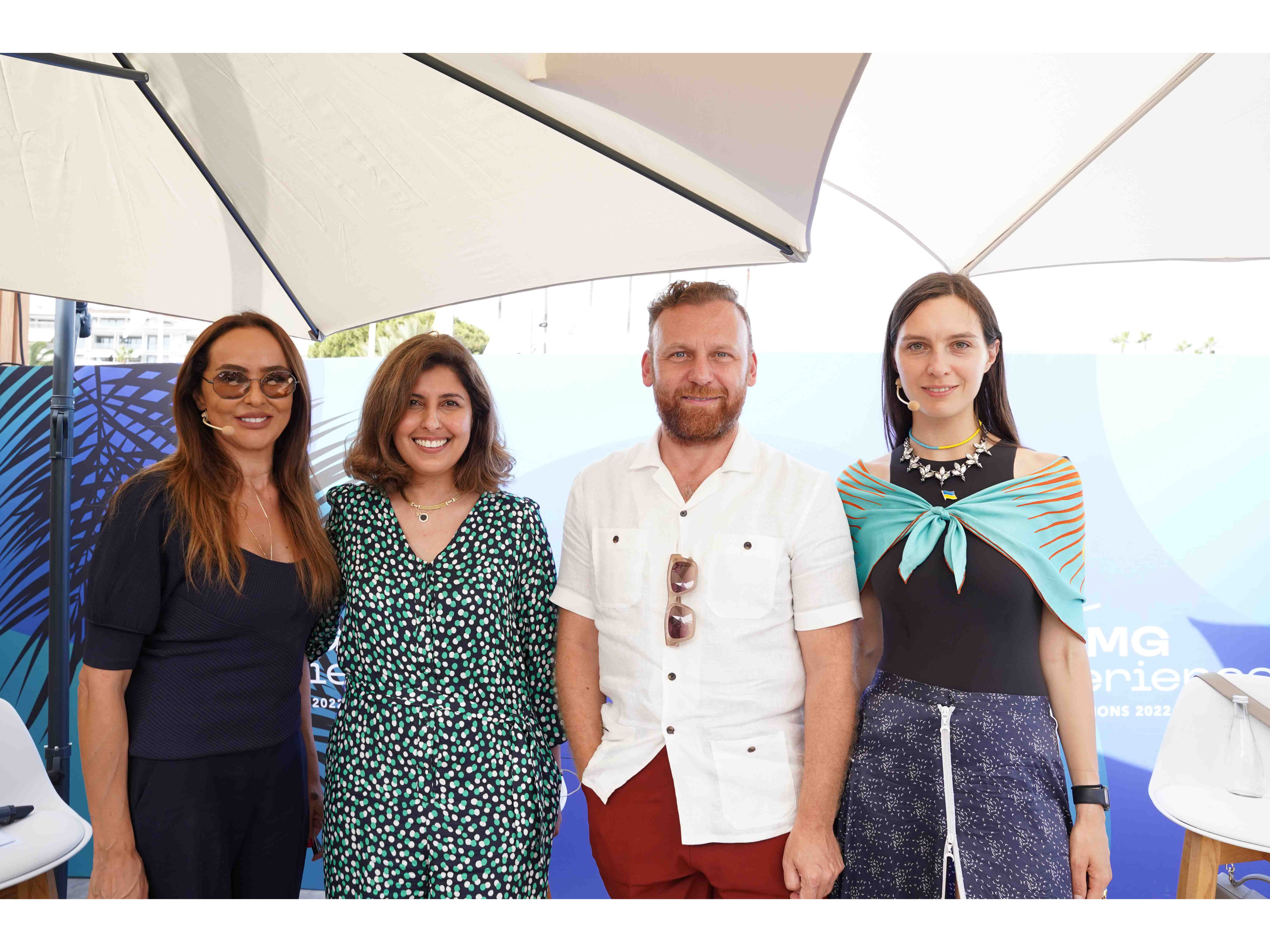 Burak Cakmak, CEO of the Fashion Commission of Saudi Arabia Ministry of Culture,  Lama Alshethri, Editor in Chief of Sayidaty Magazine, Natalia Modenova, Founder and COO of DRESSX and moderator Nadia El Bast Burak Cakmak, CEO of the Fashion Commission of Saudi Arabia Ministry of Culture,  Lama Alshethri, Editor in Chief of Sayidaty Magazine, Natalia Modenova, Founder and COO of DRESSX and moderator Nadia El Bast
