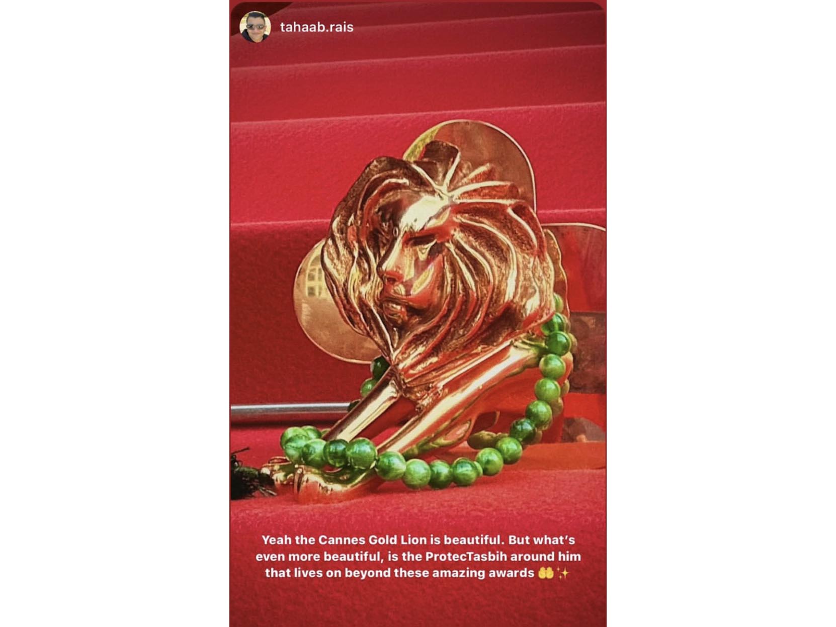 A gold lion for Saudi's ProtecTasbih - an Insta story by Tahaab Rais A gold lion for Saudi's ProtecTasbih - an Insta story by Tahaab Rais