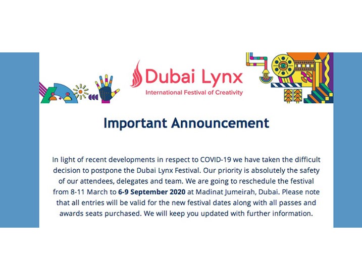 Dubai Lynx Festival of Creativity postponed due to coronavirus concerns